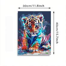 Kit de peinture acrylique DIY à partir d'une peinture à l'huile numérique pour adultes - sans cadre 30 x 40 cm, design tigre en couleur, canevas d'impression en couleur sans pli, complet avec peinture et pinceaux, parfait pour les débutants, convient à la décoration murale de la maison, remplissage numérique pour l'artisanat anti-stress - Multicolore - Voir 2
