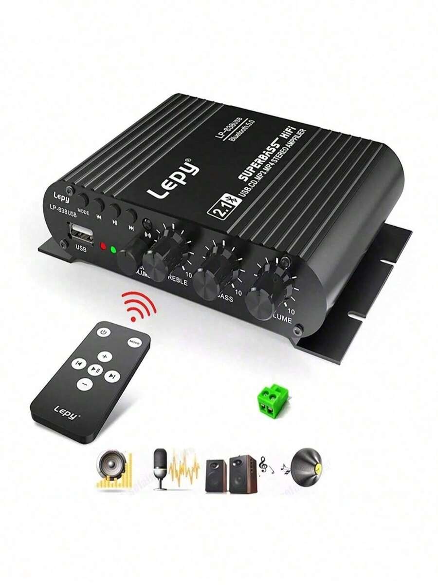 LEPY LP-838USB Amplificadores de 2.1 Canales Bluetooth Hifi 12V Car Home Amp Soporte USB Lossless Music Play Digital Audio Amplificador - Negro - Ver 1