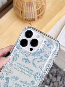 1 件海洋元素海龟、鱼、章鱼、鲸鱼、海星线条艺术图形防滑软手机壳兼容 iPhone 11/12/13/14/15/16 Pro Max - 彩色 - 查看 4