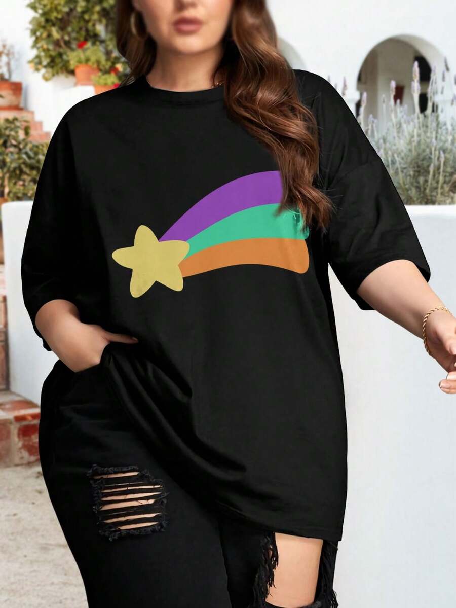 Shooting Star - Mabel's Sweater Collection Popular Women's Large Size Oversize Women T-Shirt - 黑色 - 查看 1