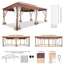 COBIZI Gazebo 12x20 With Upgraded Cold Resistant Curtains Nets Outdoor Gazebo Winter Gazebo Heavy Duty Gazebo Double Roof With Metal Frame Pavilion Tent For Patio