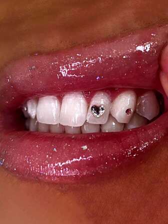 3 件/套 2 毫米白色时尚心形牙齿首饰穿孔套装