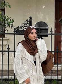 1pc Fashion Paisley Pattern Cashmere Shawl, Women's Cashmere Jacquard Scarf, Warm Knitted Blanket Shawl For Winter, Muslim Headscarf Dress - Brown - View 3