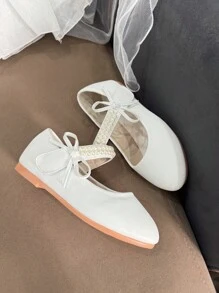 Girls' Shoes With Butterfly Crystal Button & Pearl, Elegant & Cute Flat Shoes, Non-Slip & Soft, Suitable For Girls Everyday Matching And Formal Dress