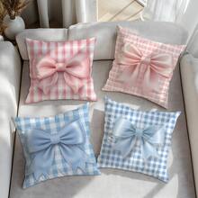 4pcs Plaid Bow Print Pillow Covers, 17.7*17.7in, Home Decorative Cushion Covers For Living Room, Sofa, Bedroom, Inserts Not Included