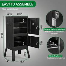 Outdoor Smoker With Double Doors, 2 Detachable Grill Netting Smoking Racks, Charcoal Pan & Water Pan, 4 Air Vents, Thermometer, Vertical Charcoal Smoker For Barbecue Camping Backyard Grill - 黑色 - 查看 2
