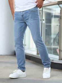 leev Men's Casual Straight Stretch Denim Jeans With Pockets