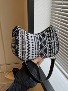 1 件几何图案女士单肩包链条手提包斜挎包少女小巧独特钱包多功能便携式拉链封口日常通勤包旅行度假超市下午茶购物派对节日礼物 - 彩色 - 查看 12