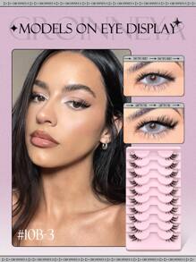 GROINNEYA 10 Pairs Short Soft 3D Mink Lashes, Transparent Band False Eyelashes, Cat Eye Style, Natural Makeup Look (10B-3) - Black - View 2
