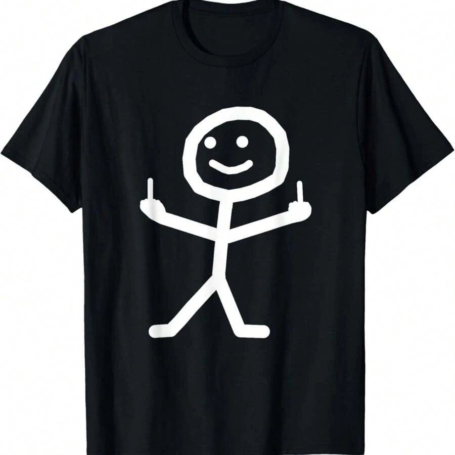 Funny Stick With Middle Finger Above Gift T-Shirt - Black - View 1