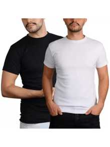 American Men's Ribbed Blouse Fitted Short Sleeve Round Neck Cotton Elastane T-Shirts - White - View 1