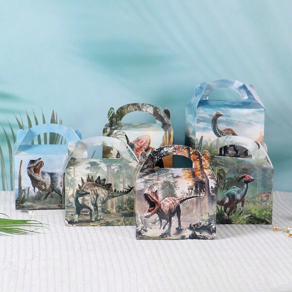 12 PIEZAS Cajas de regalo de dinosaurio para fiestas, cajas para golosinas, cajas de regalo con temática de dinosaurio, decoraciones para fiestas de cumpleaños de dinosaurio, suministros de decoración, tamaño mediano