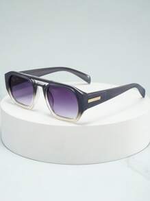 1pc Men's Retro Double Bridge Frame High-Quality Luxury Minimalist Fashion Glasses (Suitable For Driving, Travel, Casual, Outdoor Sports, Daily Use) For Summer Beach Vacation,Outdoor,Travel