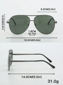 1 Pair Women's Metal Oval Frame Retro Double Bridge Fashion Aviator Glasses, Suitable For Beach Vacation Wear, Women - Dark Green - View 5