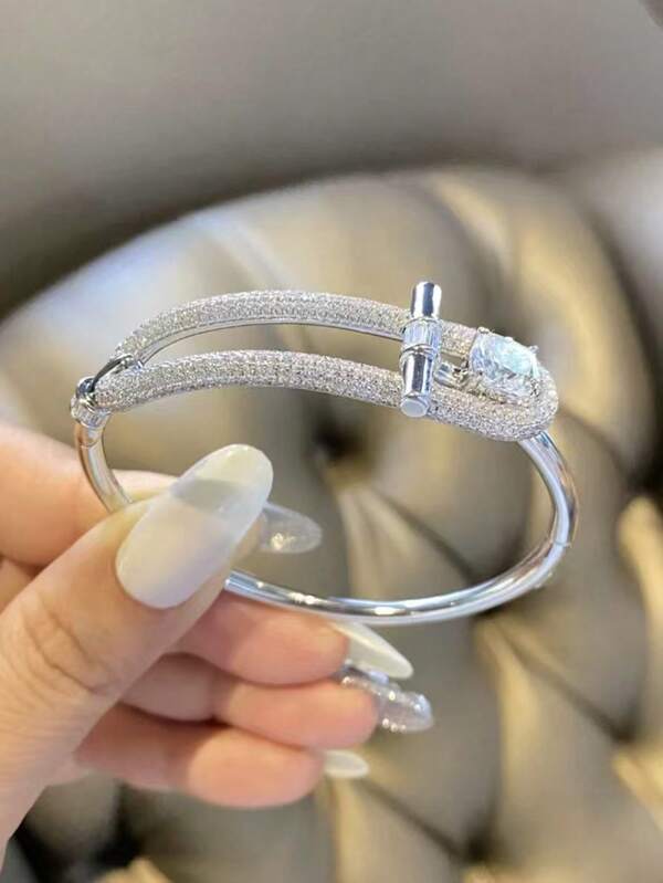 1 pezzo Braccialetto a fascia da donna con cielo stellato, gioiello di lusso e di pregevole fattura vintage, incastonato di zirconia cubica, accessorio di moda per donna, elegante per uso quotidiano e feste, regalo perfetto