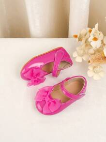 1 Pair Girls Princess Flats, Comfortable PU Material Ribbon Decor Cute Outdoor Shoes - Hot Pink - View 3