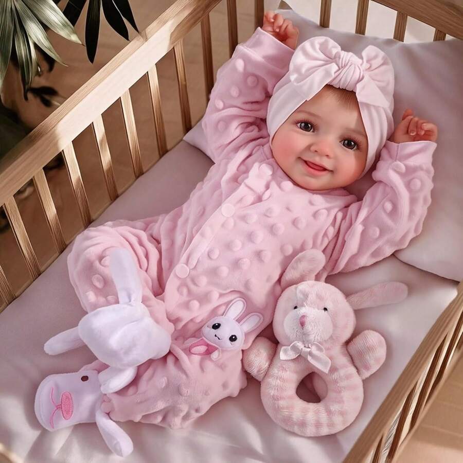 BABESIDE Reborn Baby Dolls Sunny - 17Inch Cute Soft Vinyl Realistic Baby Doll Poseable Smiling Real Life Baby Dolls With Complete Accessories For 3+ Years Old Gifts Realistic Babies,Baby ,Reborn Baby ,Kids Toy,Realistic,Lifelike Baby Dolls,Toys ,Doll Toys - 西瓜粉 - 查看 1