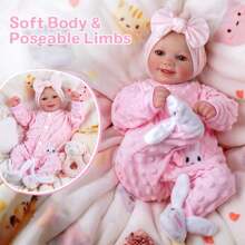 BABESIDE Reborn Baby Dolls Sunny - 17Inch Cute Soft Vinyl Realistic Baby Doll Poseable Smiling Real Life Baby Dolls With Complete Accessories For 3+ Years Old Gifts Realistic Babies,Baby ,Reborn Baby ,Kids Toy,Realistic,Lifelike Baby Dolls,Toys ,Doll Toys - 西瓜粉 - 查看 3