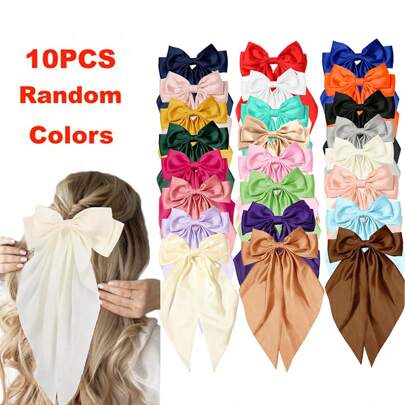 10个随机颜色法式蝴蝶结发夹，复古大蝴蝶结发夹，优雅金属发夹，发饰超值装，适用于生日派对、化装舞会和日常佩戴，发夹