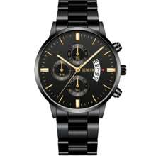 1 chiếc đồng hồ nam lịch công sở kiểu dáng công nghiệp thường ngày, mặt tròn, máy quartz, thích hợp đeo hàng ngày, làm quà sinh nhật, quà dự tiệc, quà ngày lễ, cũng là món quà lý tưởng cho bản thân hoặc bạn bè. Không kèm hộp đựng. - màu đen - Xem 3