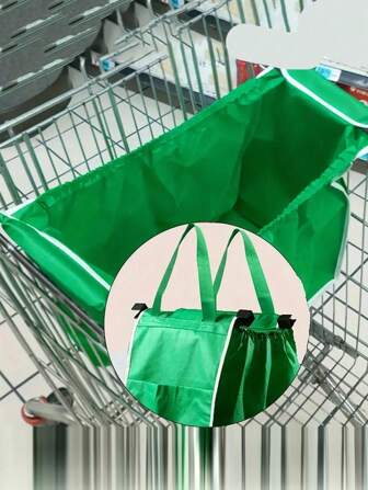 1 Pezzo Di Borsa Da Spesa Riutilizzabile In Tessuto Non Tessuto Verde Da 90 Grammi Con Manici, Pieghevole, Per Carrello Della Spesa, Borsa Organizer Per Carrello Della Spesa, Ultragrande Capacità, Portatile, Robusta, Borsa Multifunzionale Per La Spesa Quotidiana