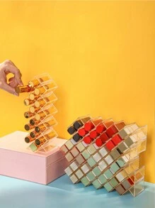 1pc 16-Grid Fish Shaped Acrylic Lipstick/Lip Gloss Organizer, Transparent Desktop Storage Box With Stackable Design - Clear - View 5