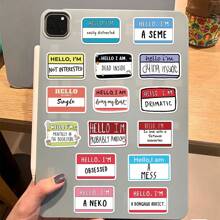 50PCS Hello I Am Stickers Vinyl Aesthetics Stickers Scrapbooking, Diary, Bumper, Skateboard, Water Bottle, Cartoon, Hard Hat, Car Stickers And Decals