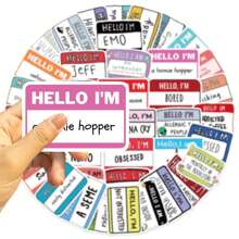 50PCS Hello I Am Stickers Vinyl Aesthetics Stickers Scrapbooking, Diary, Bumper, Skateboard, Water Bottle, Cartoon, Hard Hat, Car Stickers And Decals