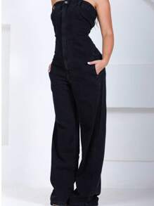 Black Wide Leg Pocket Jumpsuit - Black - View 4