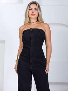 Black Wide Leg Pocket Jumpsuit - Black - View 6