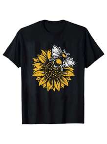 Camiseta de hombre vintage de 190g con diseño de girasol y abeja con el texto "Tú eres el sol" - Negro - Ver 2