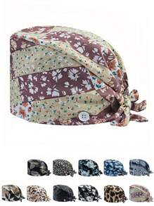 1 pieza Gorra de trabajo para mujer de poliéster con estampado geométrico, apta para médicos, enfermeras o trabajos de limpieza, práctica, antibacteriana y antipolvo, adecuada para primavera, verano, otoño e invierno