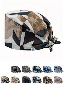1 pieza Gorra de trabajo para mujer de poliéster con estampado geométrico, apta para médicos, enfermeras o trabajos de limpieza, práctica, antibacteriana y antipolvo, adecuada para primavera, verano, otoño e invierno