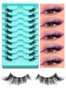 GROINNEYA 10 对半睫毛自然纤细假睫毛 3D 蓬松仿貂毛睫毛纤细猫眼睫毛化妆条睫毛、睫毛、睫毛、假睫毛 - 眼尾拉長款 - 查看 12