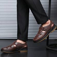 Men's Casual Outdoor Breathable Hollow Leather Sandals, Summer - Brown - View 3