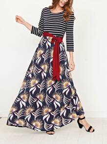 Multi Chevron Stripe Yellow, Navy And Mint Short Sleeve Maxi Long Dress With Pocket | S-3X - Đỏ tía A - Xem 1