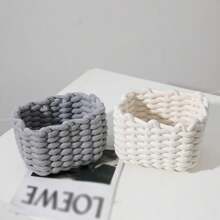 1pc Small Woven Basket Decorative Square Storage Basket Suitable For Pantry Shelf Living Room Rope Storage Bag