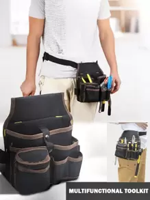 1PC Heavy-Duty Black Electrician Tool Pouch - Multifunctional Design With Waterproof Material, Adjustable Strap , And Comprehensive Handyman Toolkit - Stylish Waist Bag For Multi-Pocket Design For Seamless Storage & Easy Access Storage