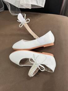 Girls' Shoes With Butterfly Crystal Button & Pearl, Elegant & Cute Flat Shoes, Non-Slip & Soft, Suitable For Girls Everyday Matching And Formal Dress