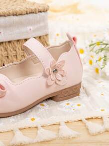 1 双女童蝴蝶结 PU 系带设计可爱儿童平底鞋 - 粉色 - 查看 8