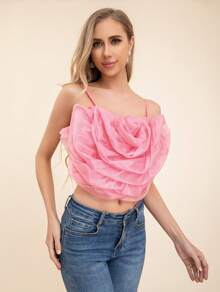Parte superior de tirantes de espagueti con decoración floral - Rosa Fucsia - Ver 3