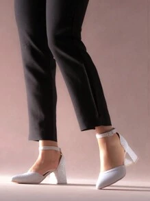 Zapatillas de tacon bajito con pulsera en el tobillo - Plateado - Ver 3