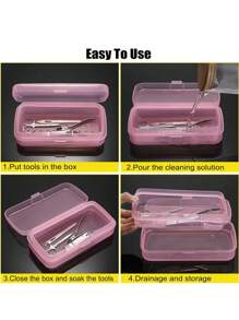 便携式粉白色美甲工具消毒收纳盒带过滤层大容量多功能DIY工艺配件收纳盒适用于美甲沙龙工具