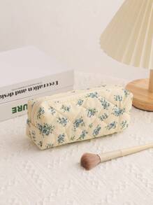 Foam Quilted Makeup Bag,Cute Women's Cosmetic Bag, Flower Aesthetic Print Pattern Cosmetic Pouch Set, Travel Toiletries Organizer Bag Makeup Bags Makeup Organizer Make Up Organizer Makeup Storage