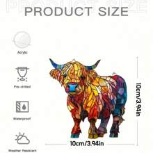 1 pieza Atrapasol de acrílico plano en 2D con diseño de vaca de las tierras altas, ornamento de colección de luces de jardinería, colgante de ventana, regalo para amantes de la naturaleza y de los animales, decoración con tema de animales de granja, perfecto para sala de estar, porche y decoración de habitaciones