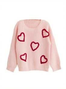 Women Matching Sweaters Heart/Letter Pattern Long Sleeve Round Neck Knit Pullover