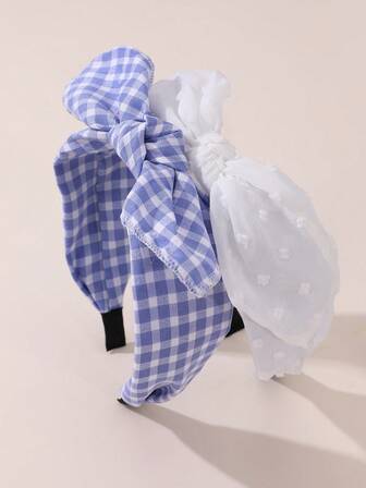 2 Stücke/Set Mädchen Karomuster Hasenohren Schleife Haarband Set, geeignet für tägliche Dekoration