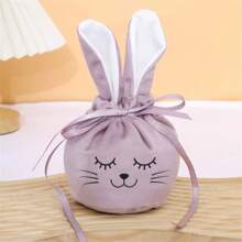 1pc Easter Bunny Drawstring Egg Gift Bag, Rabbit Face Stamping Craft Candy Bag, Suitable As Easter Party Decor Gift Bag For All Ages