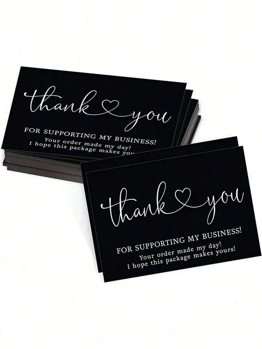 50pcs Thank You Cards Hot Stamped Thank You Cards Commercial Decoration Stickers Label Cards Gift Packaging Thank You Cards Gift Packaging Thank You Message Cards - Black - View 1