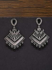 1 对优雅波西米亚风格复古流苏铃铛方形吊坠耳环适合女性日常或派对佩戴 - 吊墜 - 查看 4